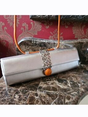 RODO CLUTCH, Rodo Orange And Silver Handbag, Rodo Long Clutch Handbag